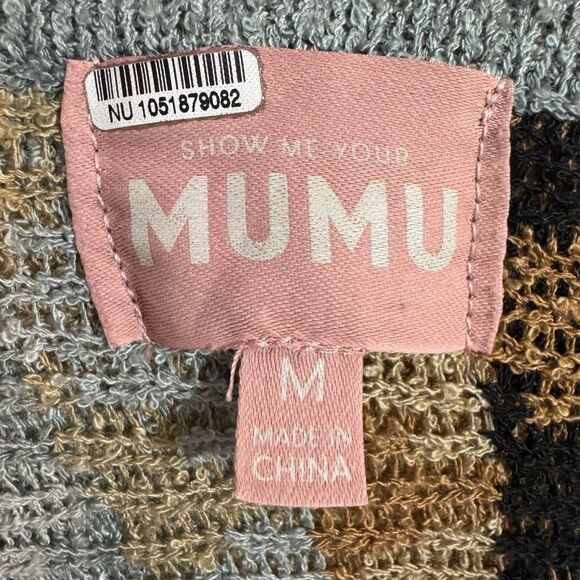 Show Me Your Mumu Retro Wave Oversized Knit Sweater Blue Tan Black | Medium - Picture 9 of 13